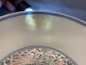 A Chinese famille verte 'double phoenix' plate, Chenghua mark, Kangxi