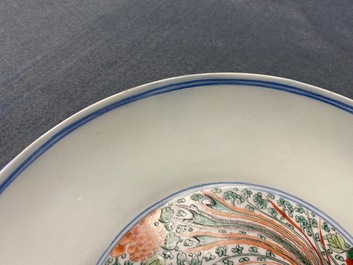 A Chinese famille verte 'double phoenix' plate, Chenghua mark, Kangxi