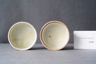 A pair of Chinese polychrome 'prunus on cracked ice' jars and covers, 19th C.