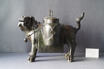 A large Chinese bronze 'lion' censer, Ming