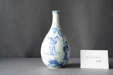 A Chinese blue and white pear-shaped bottle vase, Kangxi