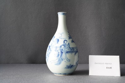 A Chinese blue and white pear-shaped bottle vase, Kangxi