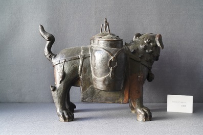 A large Chinese bronze 'lion' censer, Ming