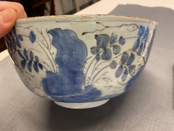 A blue and white English Delftware bowl dated 1684