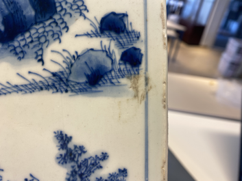 A square Chinese blue and white vase, Kangxi mark and of the period