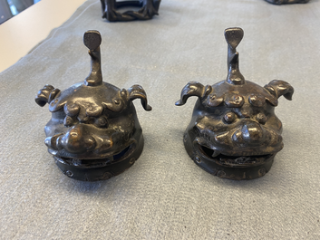 A pair of Chinese gilt-lacquered bronze Chinese 'luduan' censers, Ming