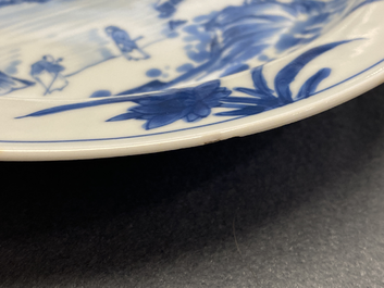 A Chinese blue and white 'Master of the Rocks' plate, Kangxi