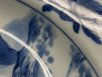 A Chinese blue and white 'Master of the Rocks' plate, Kangxi