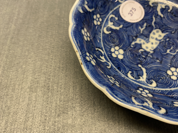 A Chinese blue and white 'galloping horse' dish, Jiajing mark, Kangxi