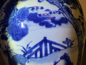 A pair of Chinese blue and white 'deer and crane' vases, Kangxi