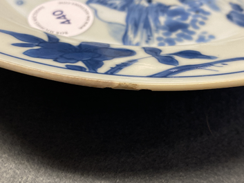 A Chinese blue and white 'Master of the Rocks' plate, Kangxi