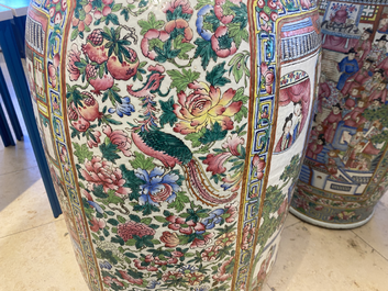 A pair of massive Chinese famille rose vases, 19th C.