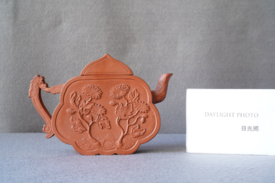 An unusual Chinese Yixing stoneware teapot and cover, Kangxi