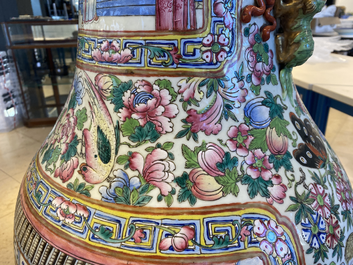 A pair of massive Chinese famille rose vases, 19th C.