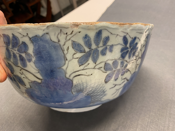 A blue and white English Delftware bowl dated 1684