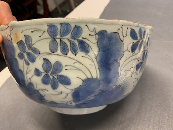 A blue and white English Delftware bowl dated 1684