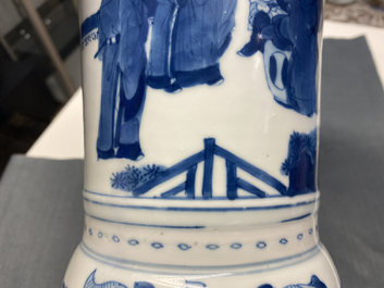A Chinese blue and white 'gu' vase with figurative design, Kangxi