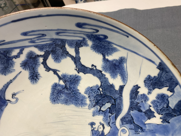 A Chinese blue and white 'Immortals' dish, Yu Tang Jia Qi mark, Shunzhi