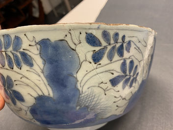 A blue and white English Delftware bowl dated 1684