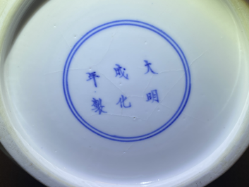 Een Chinese flesvormige blauw-witte vaas, Chenghua merk, Kangxi