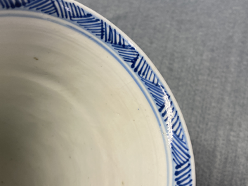 A pair of Chinese blue and white tea caddies and a goblet, Kangxi