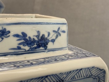 A pair of Chinese blue and white square vases and covers, Kangxi