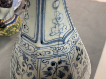 A Chinese blue and white octagonal bottle vase with floral design, Hongwu