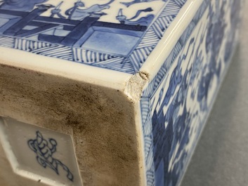 A pair of Chinese blue and white square vases and covers, Kangxi