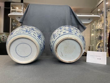 Twee Chinese blauw-witte potten met draken en feniksen, Yongzheng