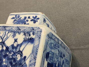 A pair of Chinese blue and white square vases and covers, Kangxi