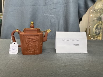 A Chinese gilt-mounted Yixing stoneware teapot and cover, Kangxi