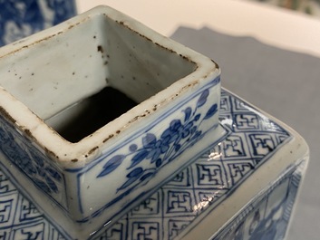 A pair of Chinese blue and white square vases and covers, Kangxi