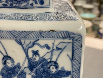 A pair of Chinese blue and white square vases and covers, Kangxi