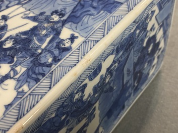 A pair of Chinese blue and white square vases and covers, Kangxi