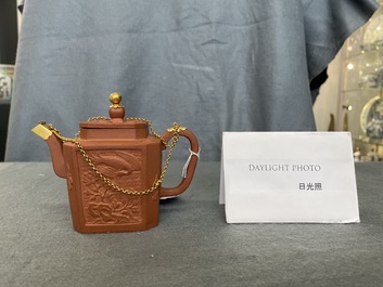 A Chinese gilt-mounted Yixing stoneware teapot and cover, Kangxi