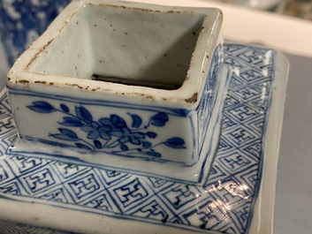 A pair of Chinese blue and white square vases and covers, Kangxi