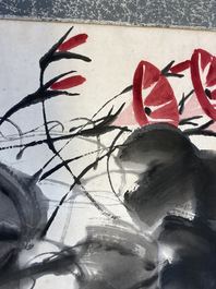 Qi Baishi (1864 - 1957), encre et couleurs sur papier, mont&eacute; en rouleau: 'Belles-de-jour'