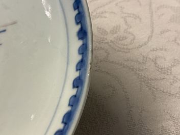 Three Chinese blue, white, copper red and wucai ko-sometsuke plates for the Japanese market, Tianqi/Chongzhen