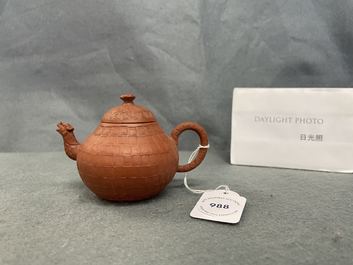 A Chinese Yixing stoneware dragon-spouted teapot and cover, Kangxi