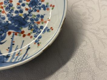 Three Chinese blue, white, copper red and wucai ko-sometsuke plates for the Japanese market, Tianqi/Chongzhen