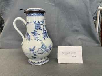 A Chinese blue and white silver-mounted ewer and cover, Yongzheng