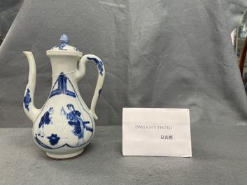 A Chinese blue and white 'Xi Xiang Ji' ewer and cover, Xuande mark, Kangxi