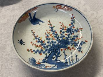 Three Chinese blue, white, copper red and wucai ko-sometsuke plates for the Japanese market, Tianqi/Chongzhen