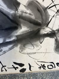 Qi Baishi (1864 - 1957), inkt en kleur op papier, als scroll gemonteerd: 'Klimmende winde'