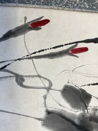 Qi Baishi (1864 - 1957), ink and colour on paper, mounted as a scroll: 'Morning glories'