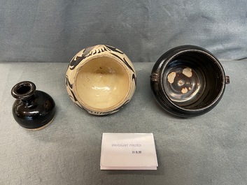 Two Chinese Cizhou pottery vases and a bowl, Song and Ming