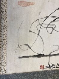 Qi Baishi (1864 - 1957), ink and colour on paper, mounted as a scroll: 'Morning glories'