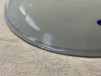 Three Chinese blue, white, copper red and wucai ko-sometsuke plates for the Japanese market, Tianqi/Chongzhen