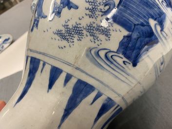 A Chinese blue and white octagonal vase, Transitional period