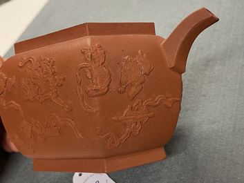 A Chinese hexagonal Yixing stoneware teapot and cover, Kangxi